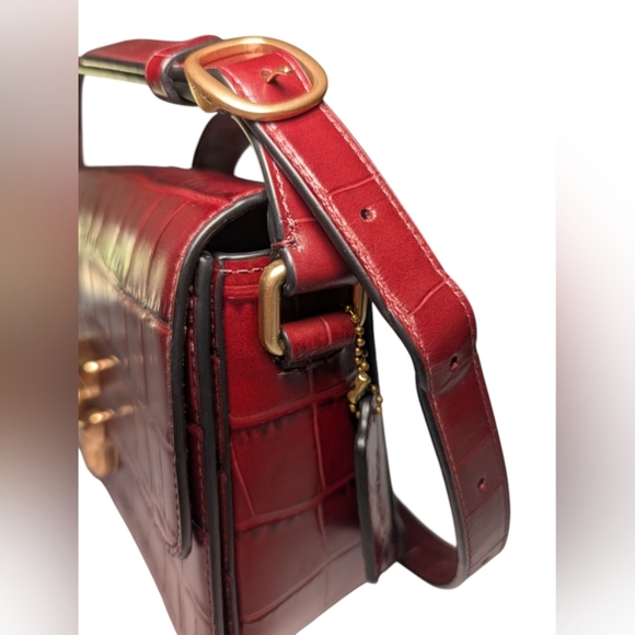 Coach Burgundy Croc-Embossed Leather Bag - Picture 8 of 12